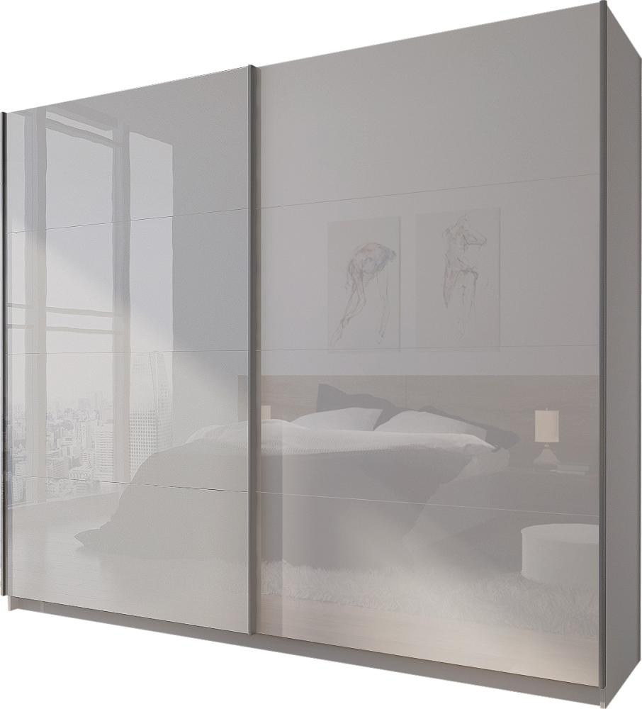 Domando Kleiderschrank Sila Modern für Schlafzimmer Breite 244cm, Schwebetüren, Hochglanz in Weiß Matt und Weiß Hochglanz Bild 1