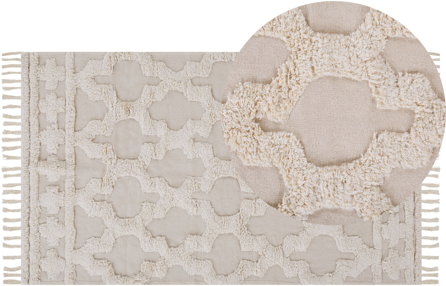 Teppich Baumwolle beige 80 x 150 cm marokkanisches Muster Fransen SULUOVA Bild 1