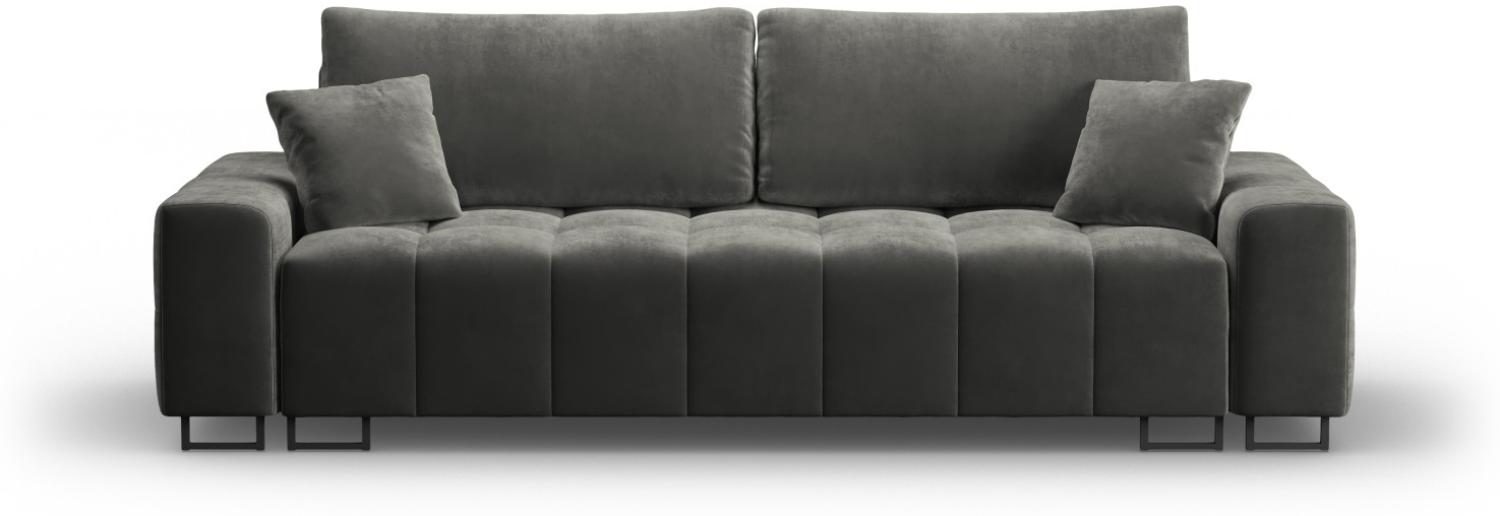 Micadoni 3-Sitzer Samtstoff Sofa mit Bettfunktion und Box Byron | Bezug Grey | Beinfarbe Black Metal Bild 1