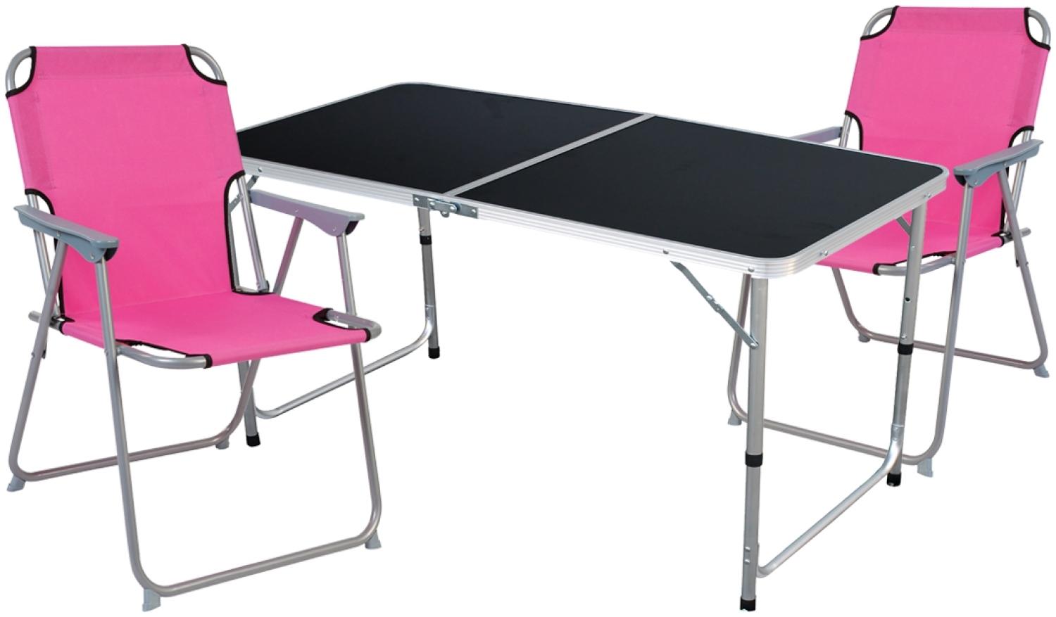 3-teiliges Campingmöbel Set Black Alu 120x60x58/70cm Pink Bild 1
