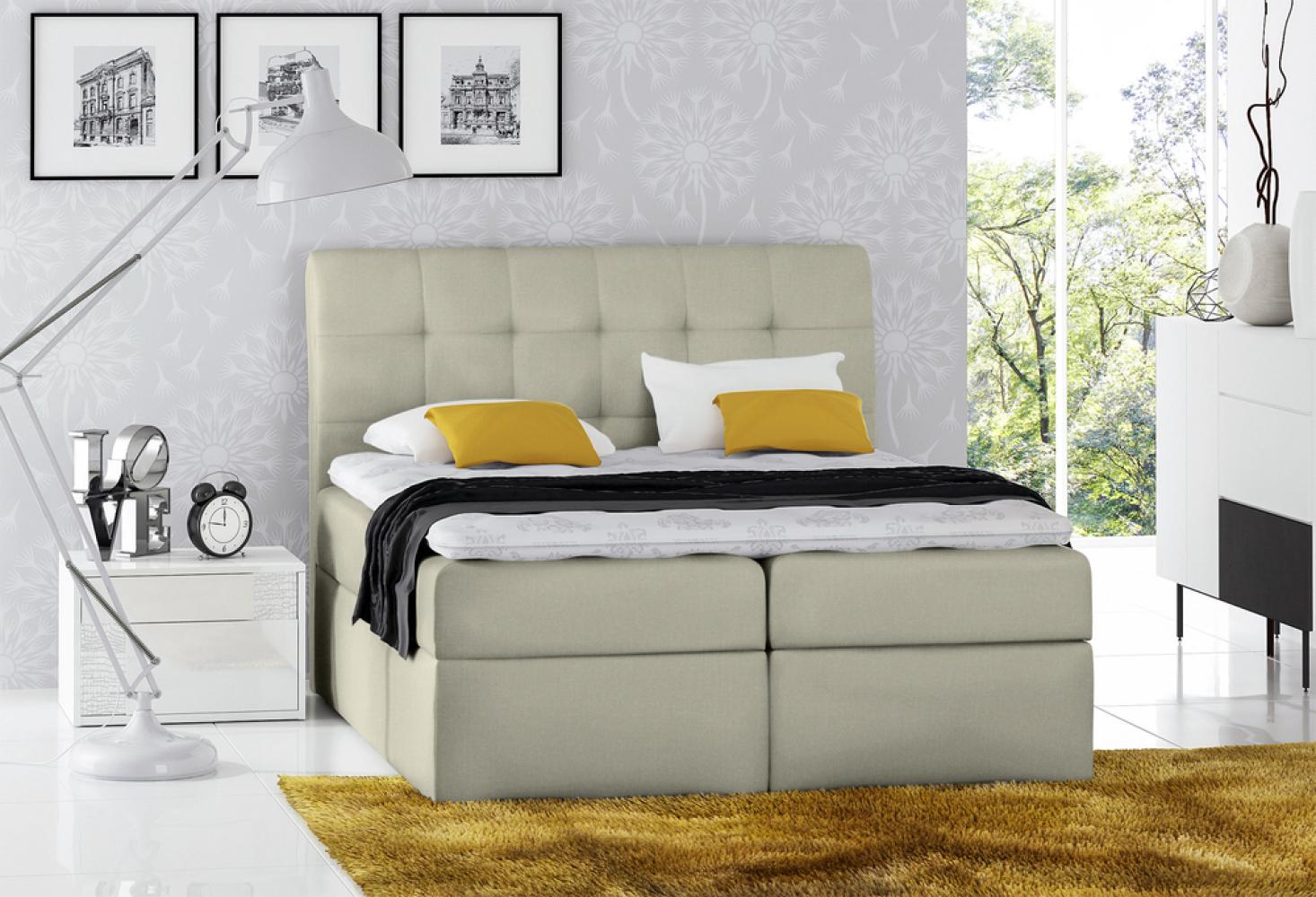 Stylefy 'Bagira' Boxspringbett Strukturstoff Beige 140 x 200 cm Bild 1