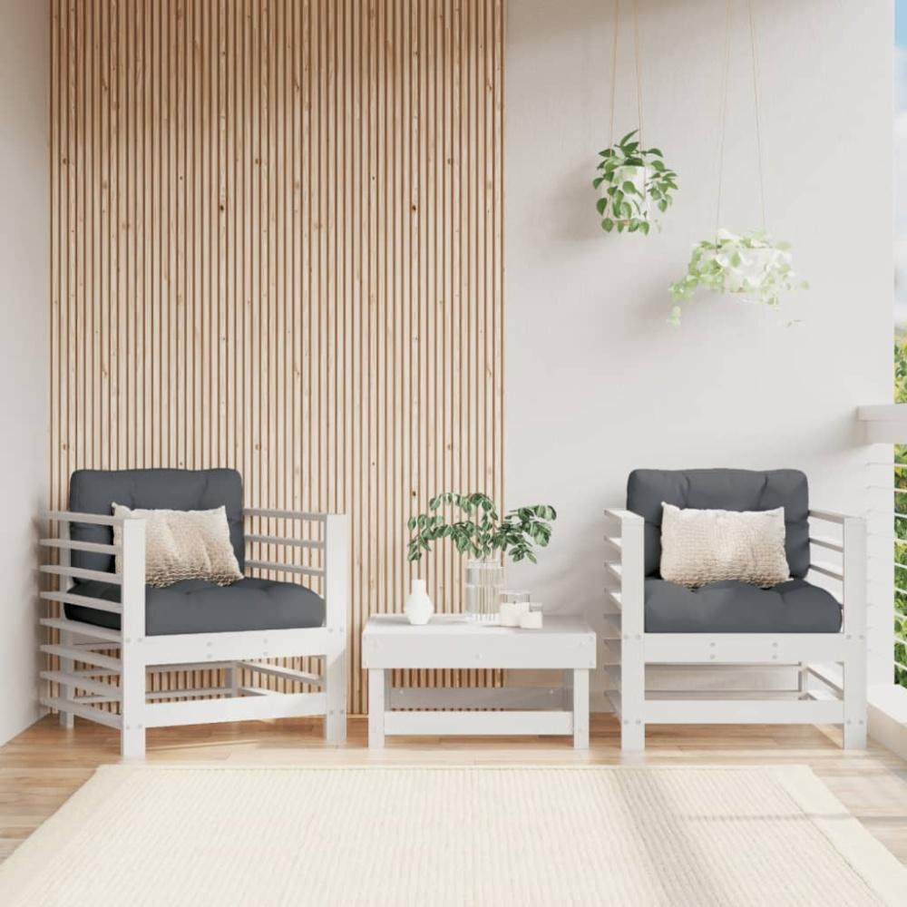 vidaXL Gartenstühle mit Kissen 2 Stk. Weiß Massivholz Kiefer Bild 1