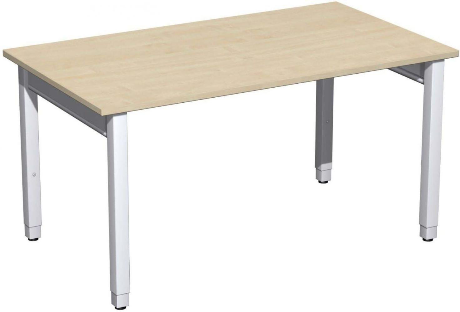Schreibtisch '4 Fuß Pro Quadrat' höhenverstellbar, 140x80x68-86cm, Ahorn / Silber Bild 1