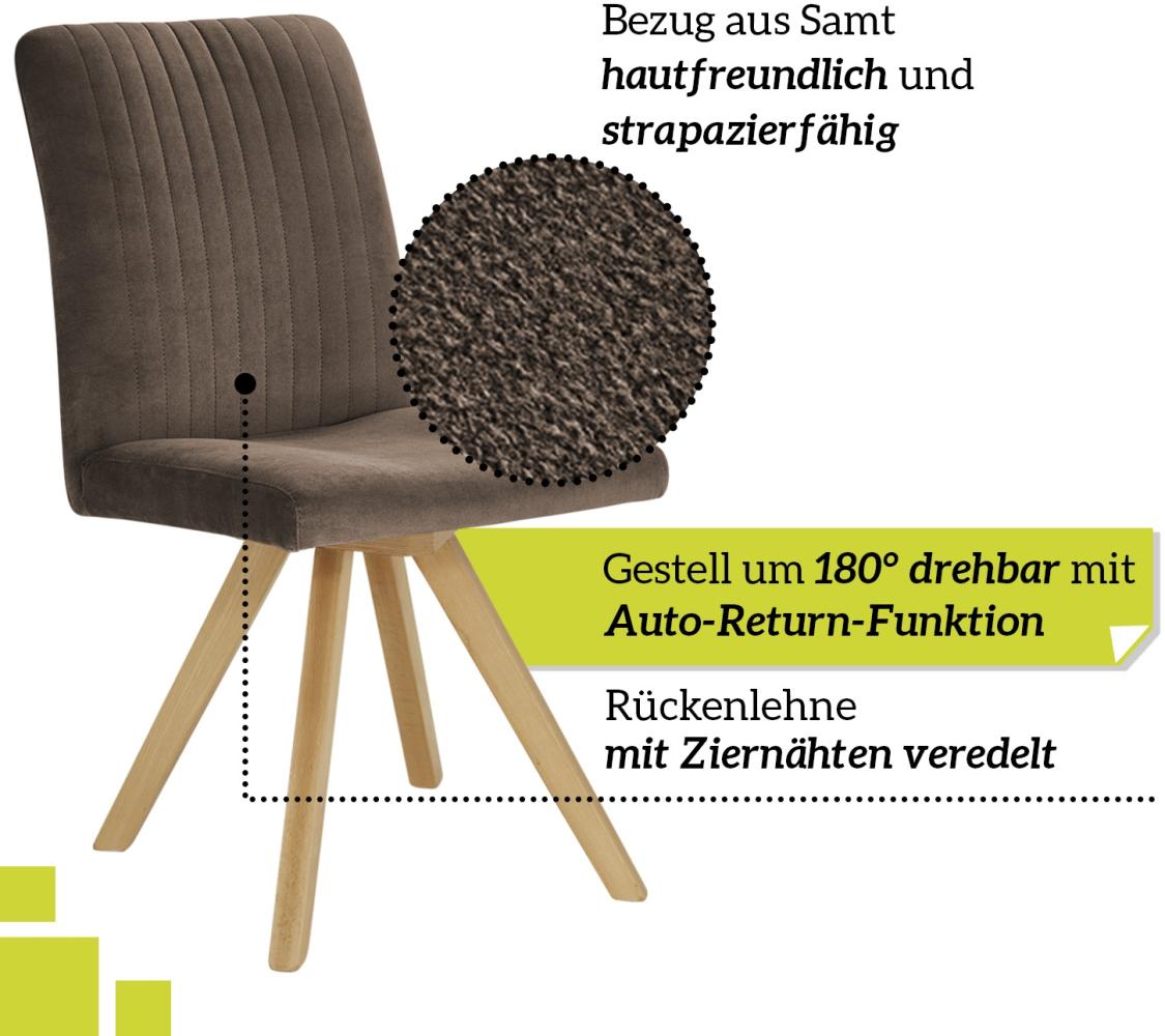 smart 4er Set drehbare Esszimmerstühle - Bezug Mikrofaser braun, 180° drehbar mit Auto-Return-Funktion - Massivholz Stuhlbeine - Küchenstuhl, Polsterstuhl mit Schaumstofffüllung Bild 1