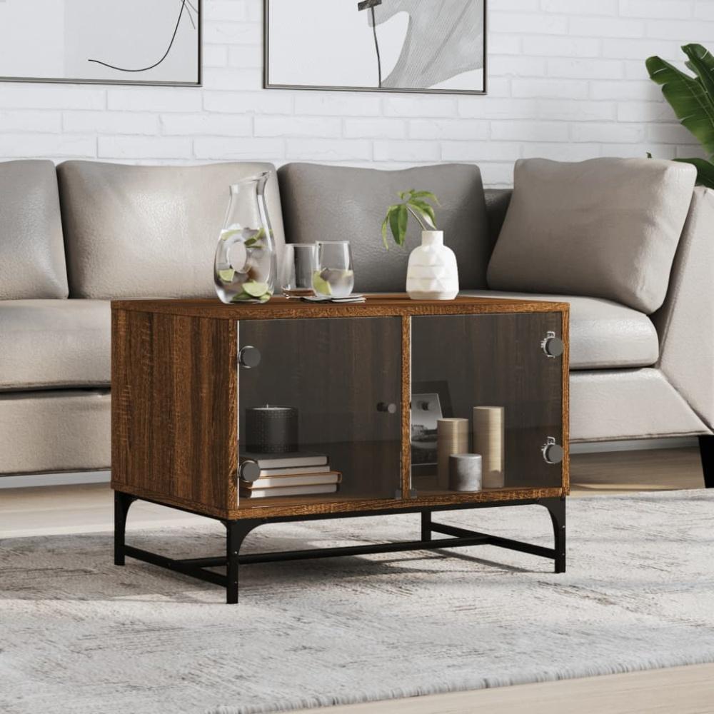 vidaXL Couchtisch mit Glastüren Braun Eichen-Optik 68,5x50x50 cm Bild 1