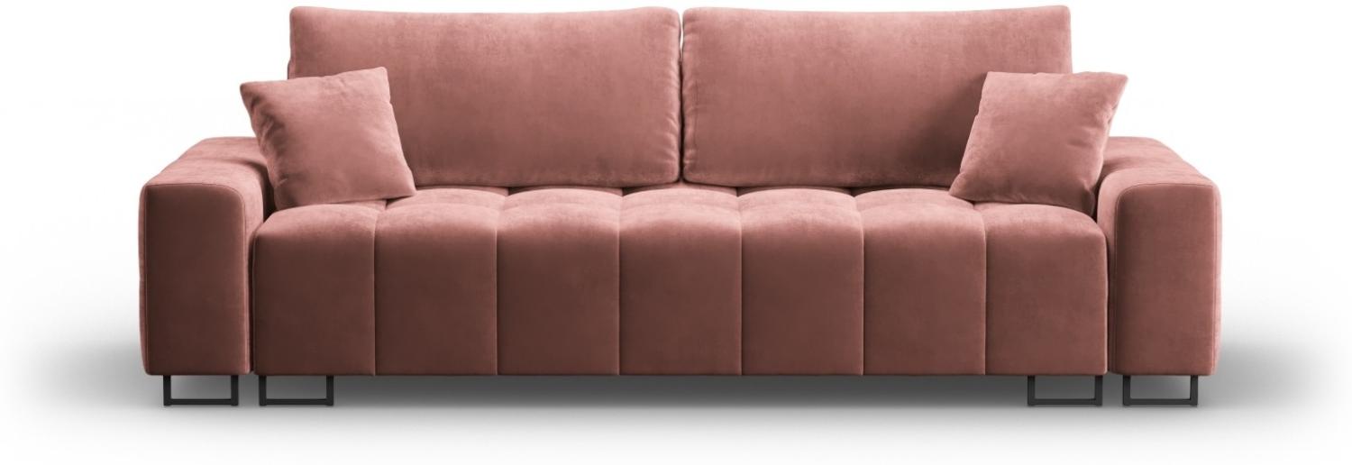 Micadoni 3-Sitzer Samtstoff Sofa mit Bettfunktion und Box Byron | Bezug Pink | Beinfarbe Black Metal Bild 1