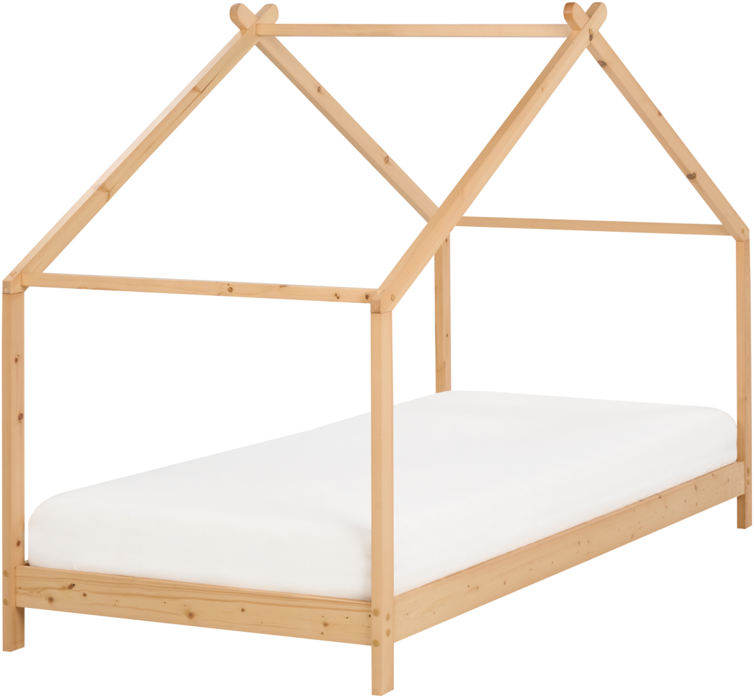 Kinder-Hausbett Kiefernholz hellbraun Lattenrost 90 x 200 cm ORLU Bild 1