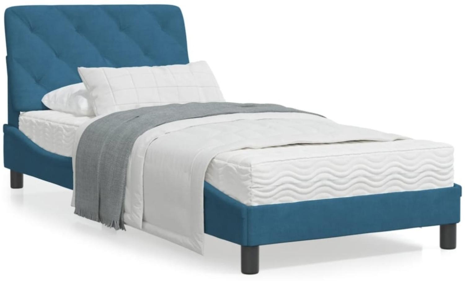 vidaXL Bett mit Matratze Blau 90x200 cm Samt Bild 1