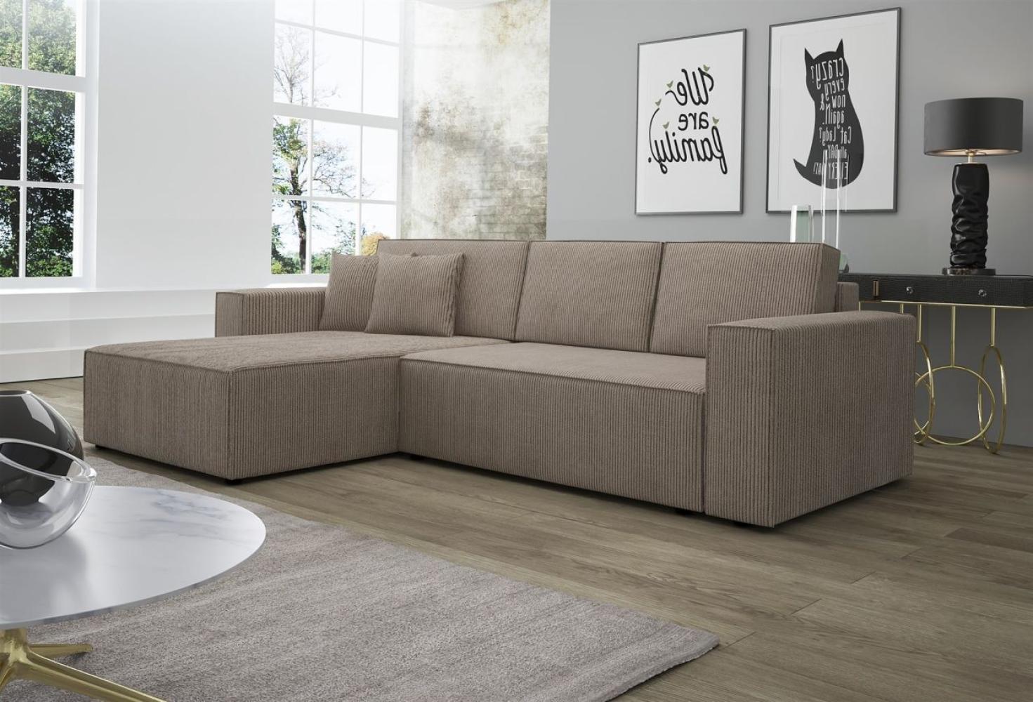 Ecksofa Schlafsofa Sofa CONOR PREMIUM Stoff Poso Dunkelbeige Ottomane Links Bild 1