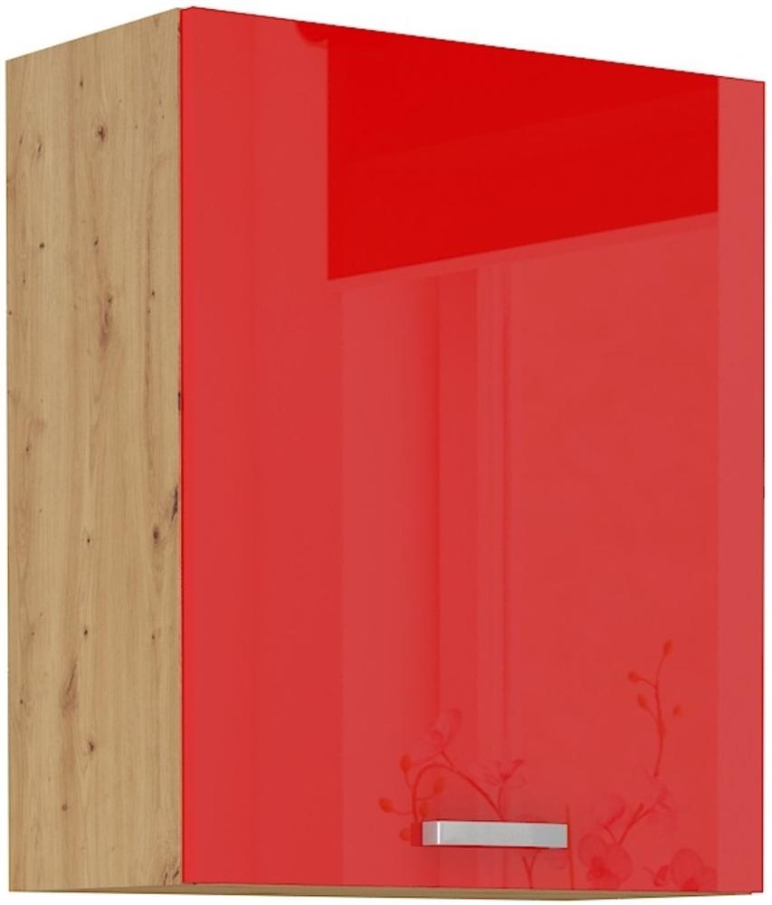 Hängeschrank 60 cm Eiche Artisan + Rot Hochglanz Küchenzeile Küchenblock Küche Bild 1