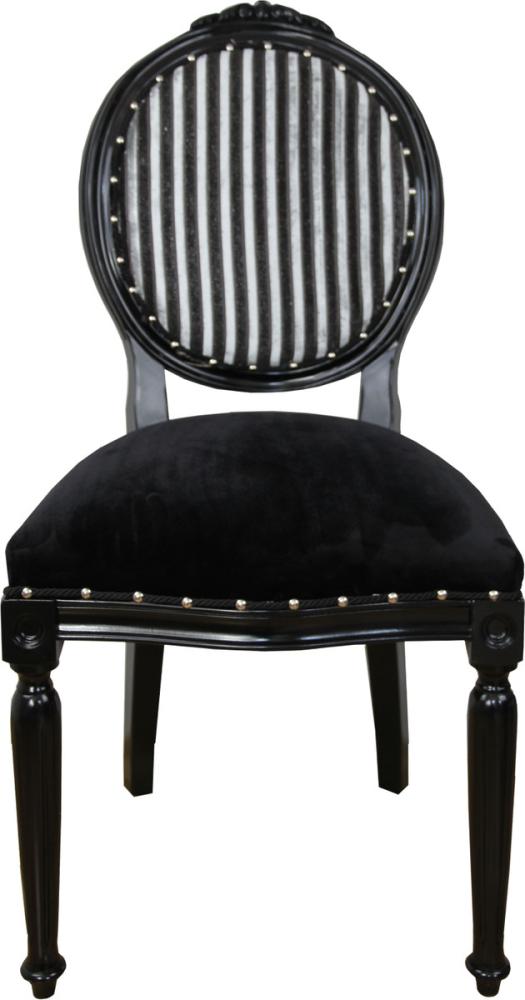 Casa Padrino Barock Medaillon Luxus Esszimmer Stuhl ohne Armlehnen in Schwarz / Silber Mod2 - Limited Edition Bild 1