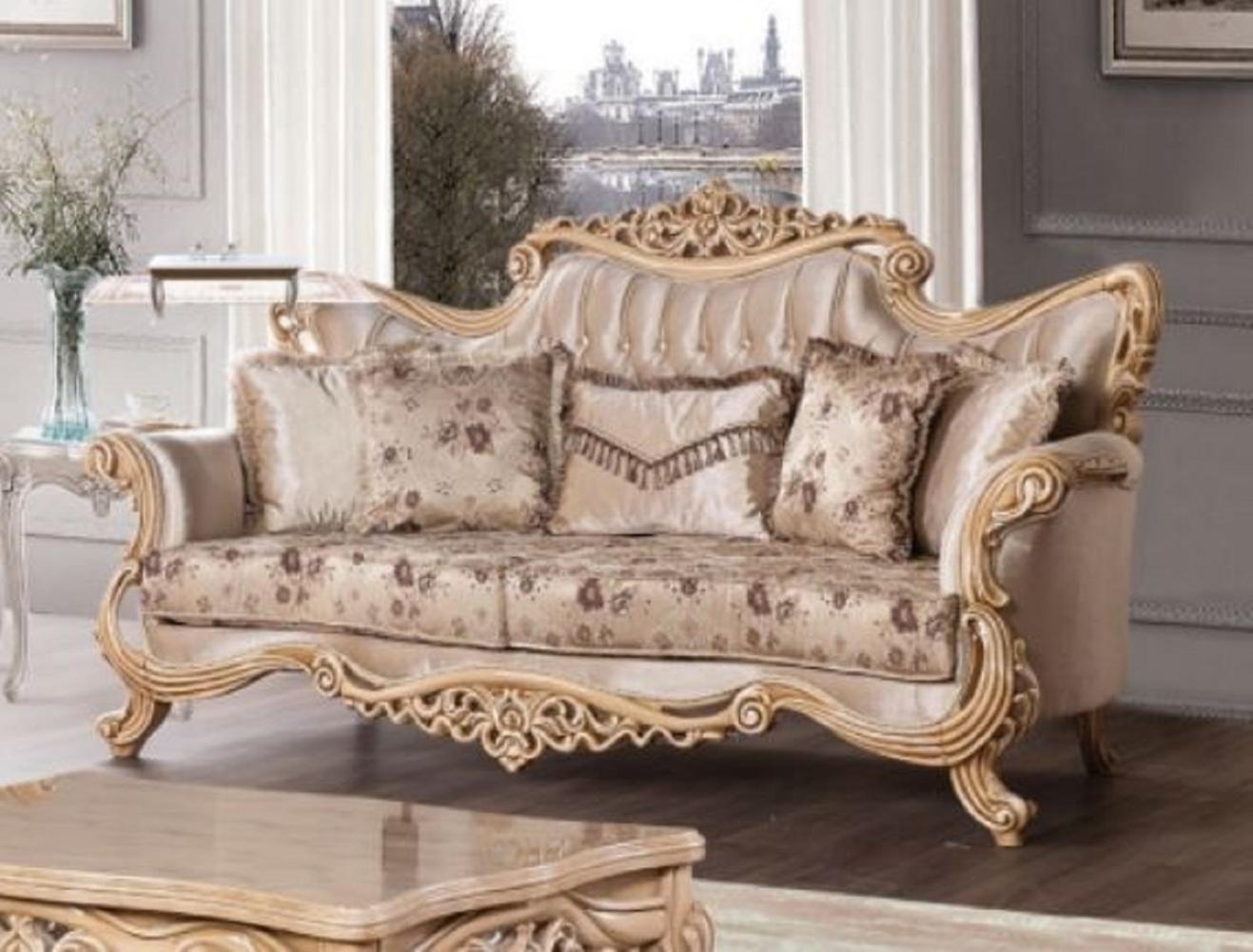 Casa Padrino Luxus Barock Sofa Beige / Braun / Naturfarben - Prunkvolles Wohnzimmer Sofa mit elegantem Muster - Barock Möbel - Edel & Prunkvoll Bild 1