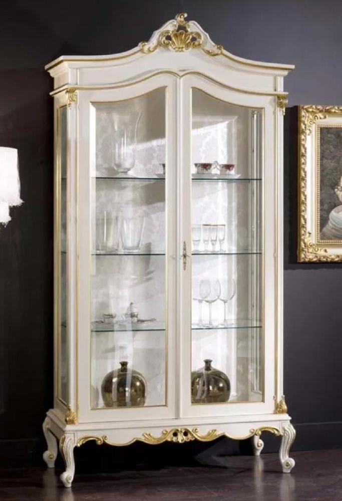 Casa Padrino Luxus Barock Vitrine Weiß / Gold - Handgefertigter Massivholz Vitrinenschrank mit 2 Glastüren - Prunkvolle Barock Möbel - Luxus Qualität - Made in Italy Bild 1
