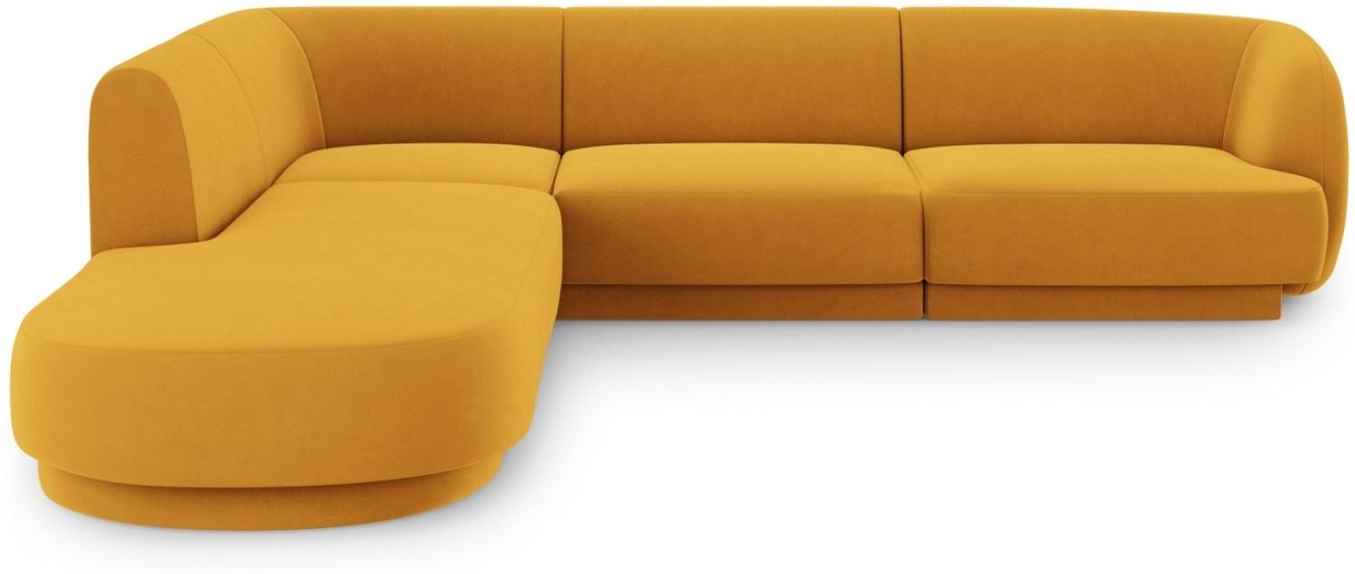 Micadoni 6-Sitzer Samtstoff Ecke links Sofa Miley | Bezug Yellow | Beinfarbe Black Plastic Bild 1