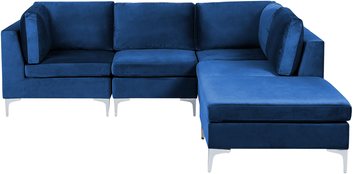 4-Sitzer Ecksofa Samtstoff marineblau linksseitig mit Ottomane EVJA Bild 1