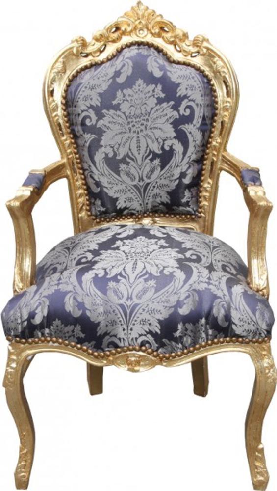 Casa Padrino Barock Esszimmer Stuhl Blau Muster / Gold mit Armlehnen - Limited Edition Bild 1