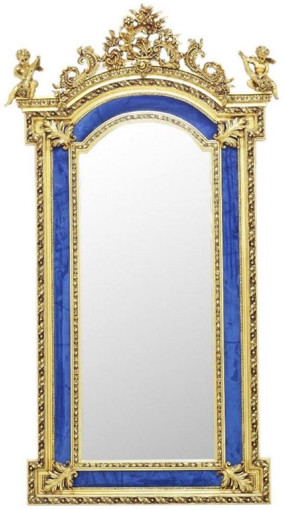 Casa Padrino Barock Standspiegel mit dekorativen Engelsfiguren Royalblau / Gold - Handgefertigter Massivholz Spiegel im Barockstil - Barock Möbel - Edel & Prunkvoll Bild 1