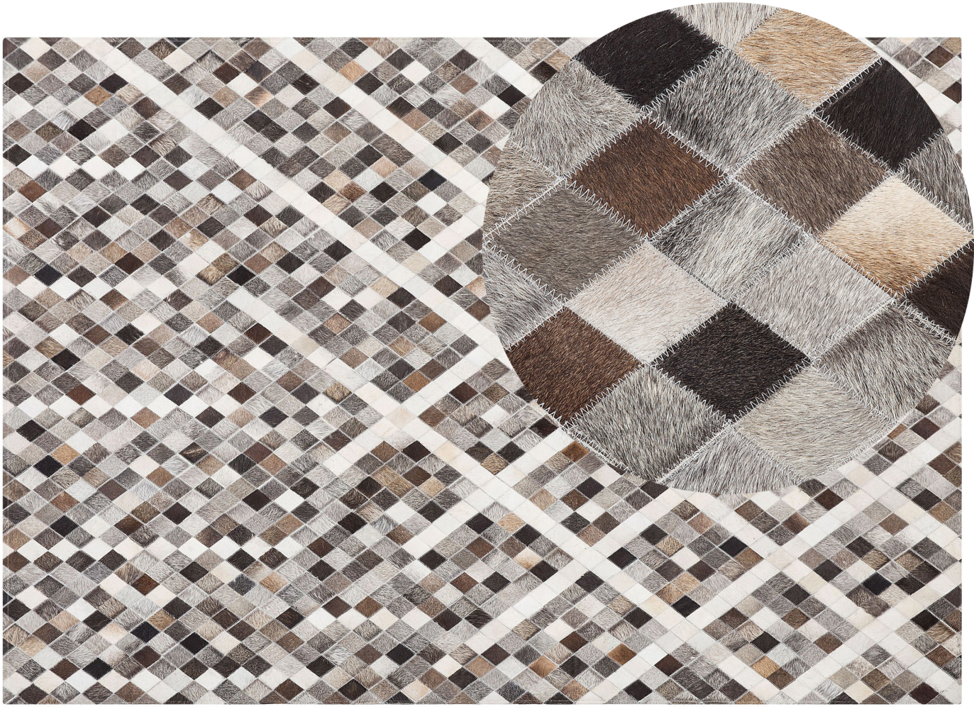 Teppich Kuhfell grau-braun 160 x 230 cm Patchwork Kurzflor AKDERE Bild 1