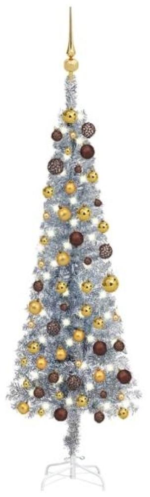 vidaXL Weihnachtsbaum Schlank mit LEDs & Kugeln Silbern 120 cm Bild 1