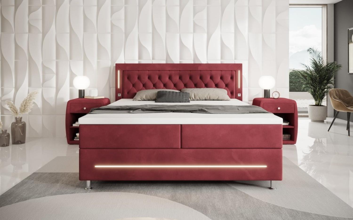 Boxspringbett Vito mit RGB, USB und Stauraum 160x200 Rot H4 Bild 1