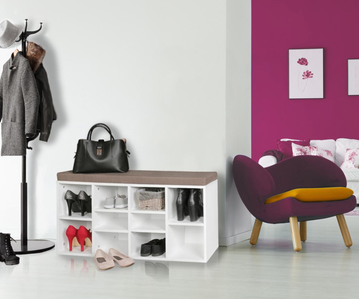 KADIMA DESIGN Schuhbank mit Stauraum und gepolsterter Sitzfläche - Elegante Lösung für Ihren Wohnraum. Farbe: Weiß Bild 1