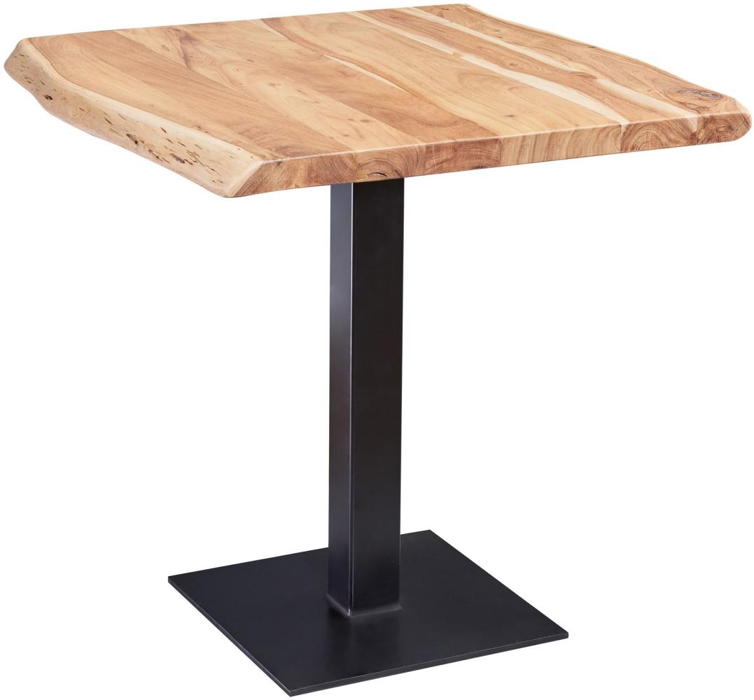 KADIMA DESIGN Massivholz-Tisch mit quadratischer Baumkante - Unikat mit Edelstahlstandfuß. Bild 1