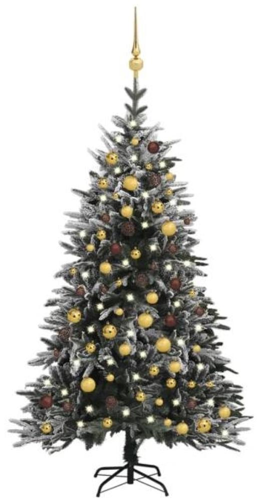 vidaXL Künstlicher Weihnachtsbaum LEDs & Kugeln Beschneit 180cm PVC PE, Mit Beleuchtung [3077833] Bild 1