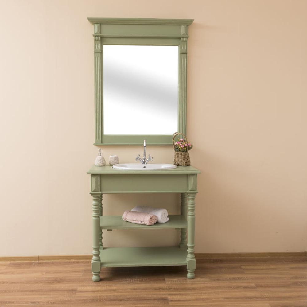 Grüner Waschtisch mit Spiegel für Gäste WC Shabby Chic Bild 1