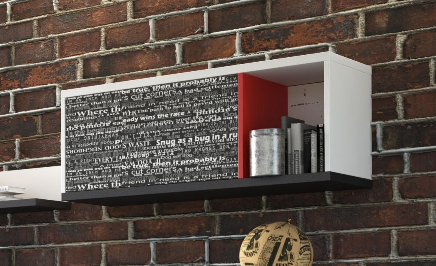 Hängeschrank "Philosophy" Wandschrank 90cm weiß graphit rot mit Schrift Print Bild 1