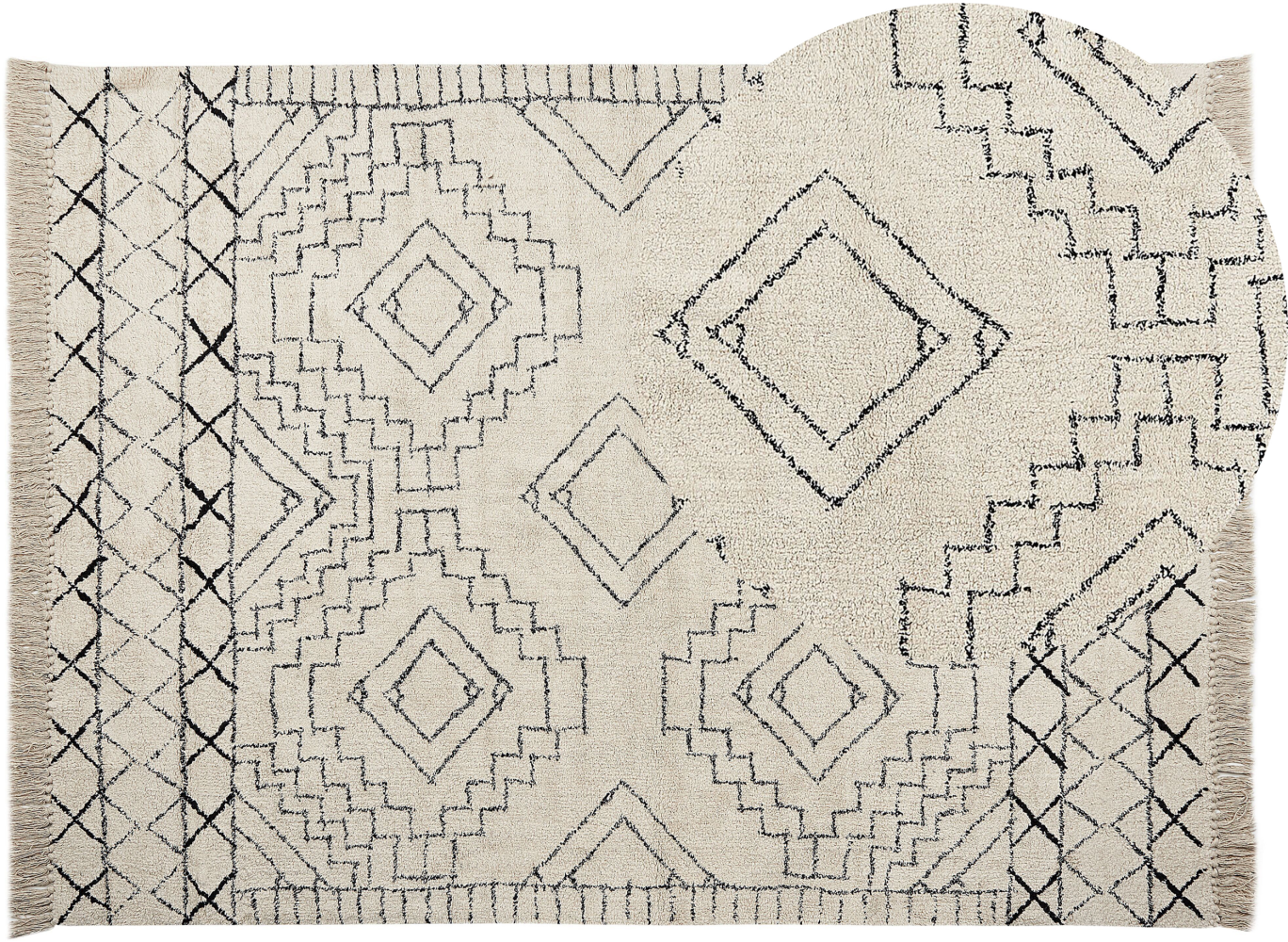 Teppich Baumwolle beige schwarz geometrisches Muster 140 x 200 cm Kurzflor ZEYNE Bild 1