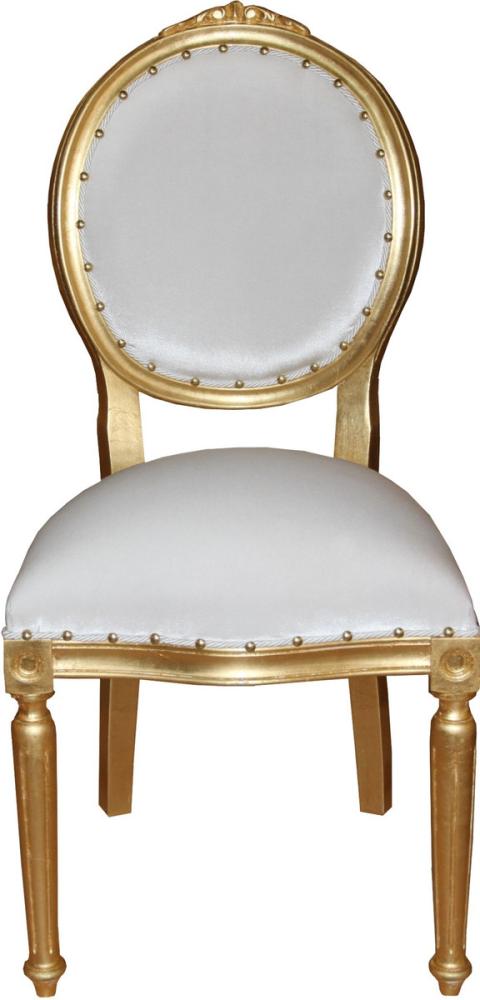 Casa Padrino Barock Medaillon Luxus Esszimmer Stuhl ohne Armlehnen in Weiss / Gold - Limited Edition Bild 1