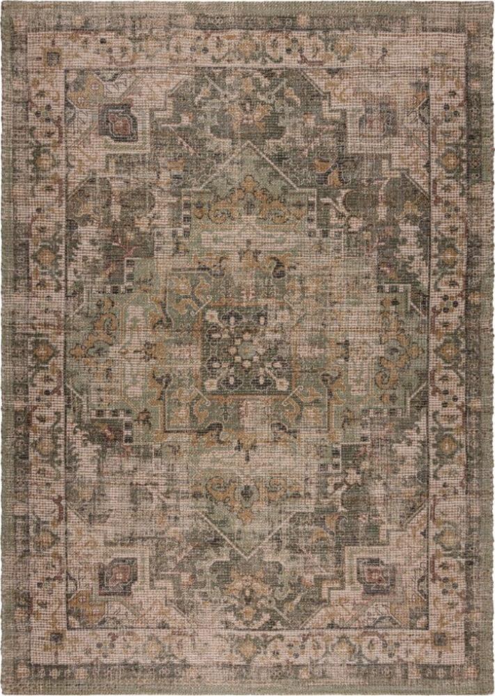 Robuster Vintage-Teppich aus Jute und Polyester, Distressed-Design, ideal für viel genutzte Räume, rutschfest, braun-grün - DEEPE Kollektion von Kadima Design. Größe: 80x150 cm Bild 1