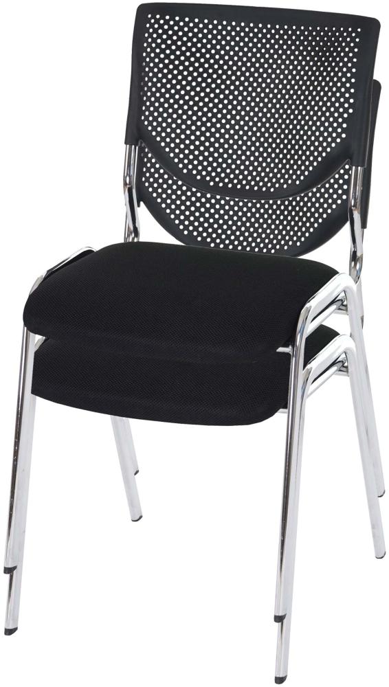 2er-Set Besucherstuhl T401, Konferenzstuhl stapelbar, Stoff/Textil ~ Sitz schwarz, Füße chrom Bild 1