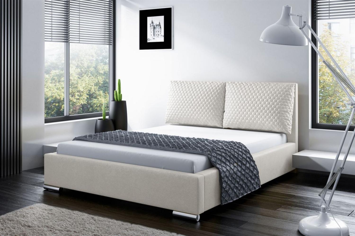 Polsterbett Bett Doppelbett GALENO 180x200 cm in Stoff Weiß Bild 1