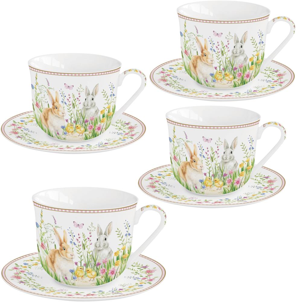 4 x Happy Easter Jumbotasse + Untertasse Porzellan Tee Kakao Kaffee Ostern bunt Bild 1