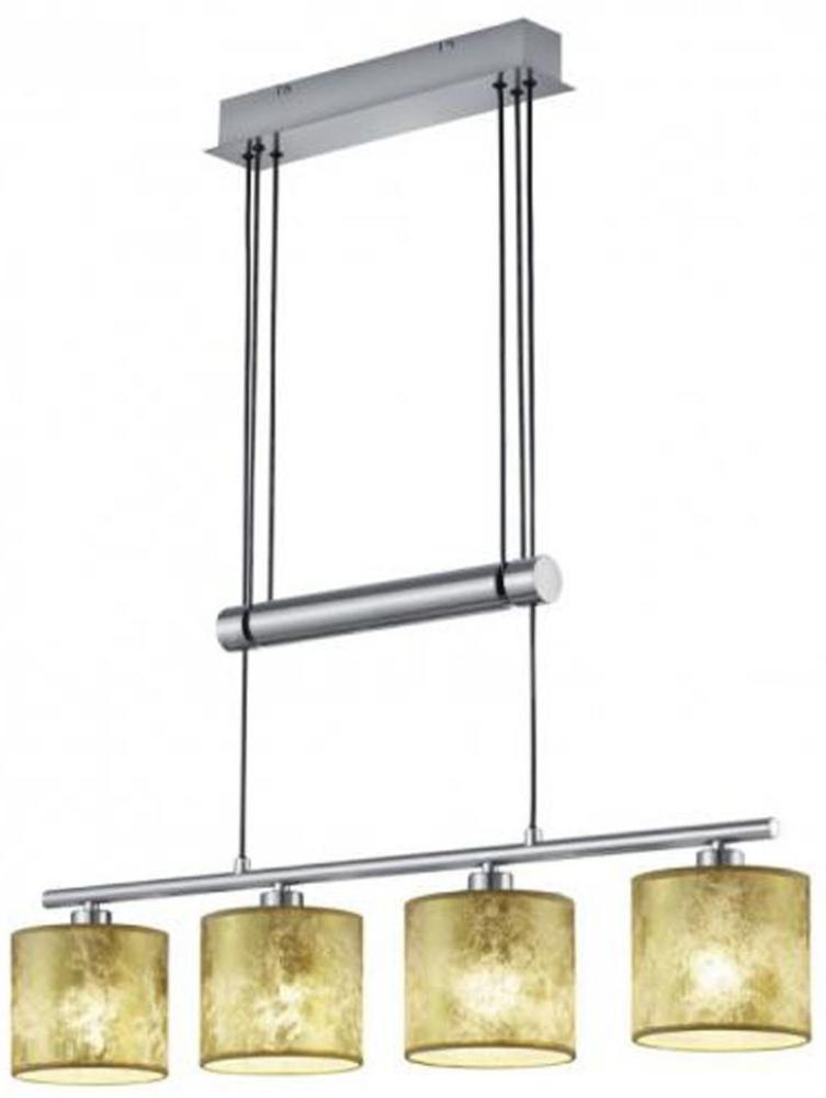 Höhenverstellbare LED Balken Pendelleuchte 4-flammig Stoffschirme Gold, B: 77cm Bild 1