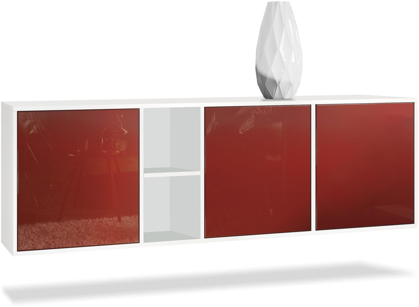 Vladon Kommode Cuba - Weiß matt/Bordeaux Hochglanz - Modernes Sideboard für Ihr Wohnbereich - (BxHxT) 182x53x35 cm Bild 1