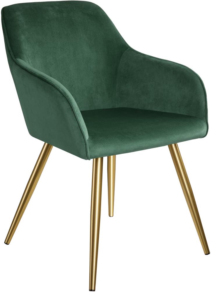 6er Set Stuhl Marilyn Samtoptik, goldene Stuhlbeine - dunkelgrün/gold Bild 1
