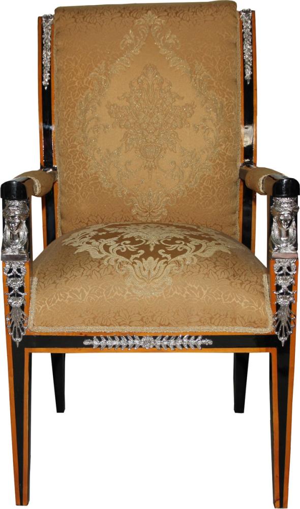 Casa Padrino Barock Luxus Empire Esszimmer Stuhl mit Armlehnen Mahagoni / Gold / Schwarz / Silber - Limited Edition Bild 1