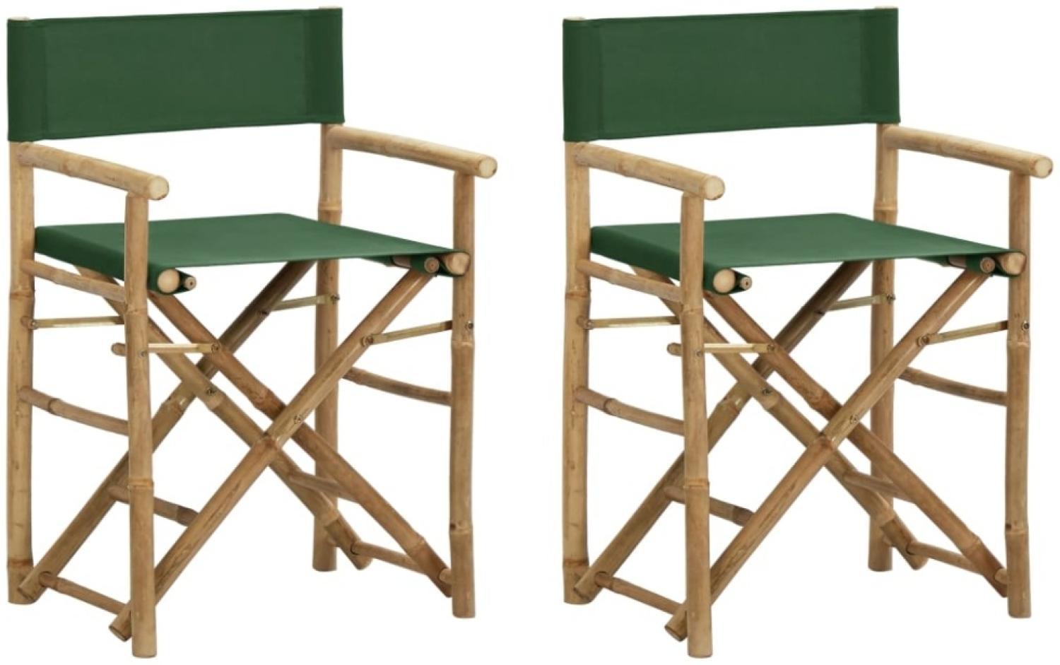Klappbare Regiestühle 2 Stk. Grün Bambus und Stoff Bild 1