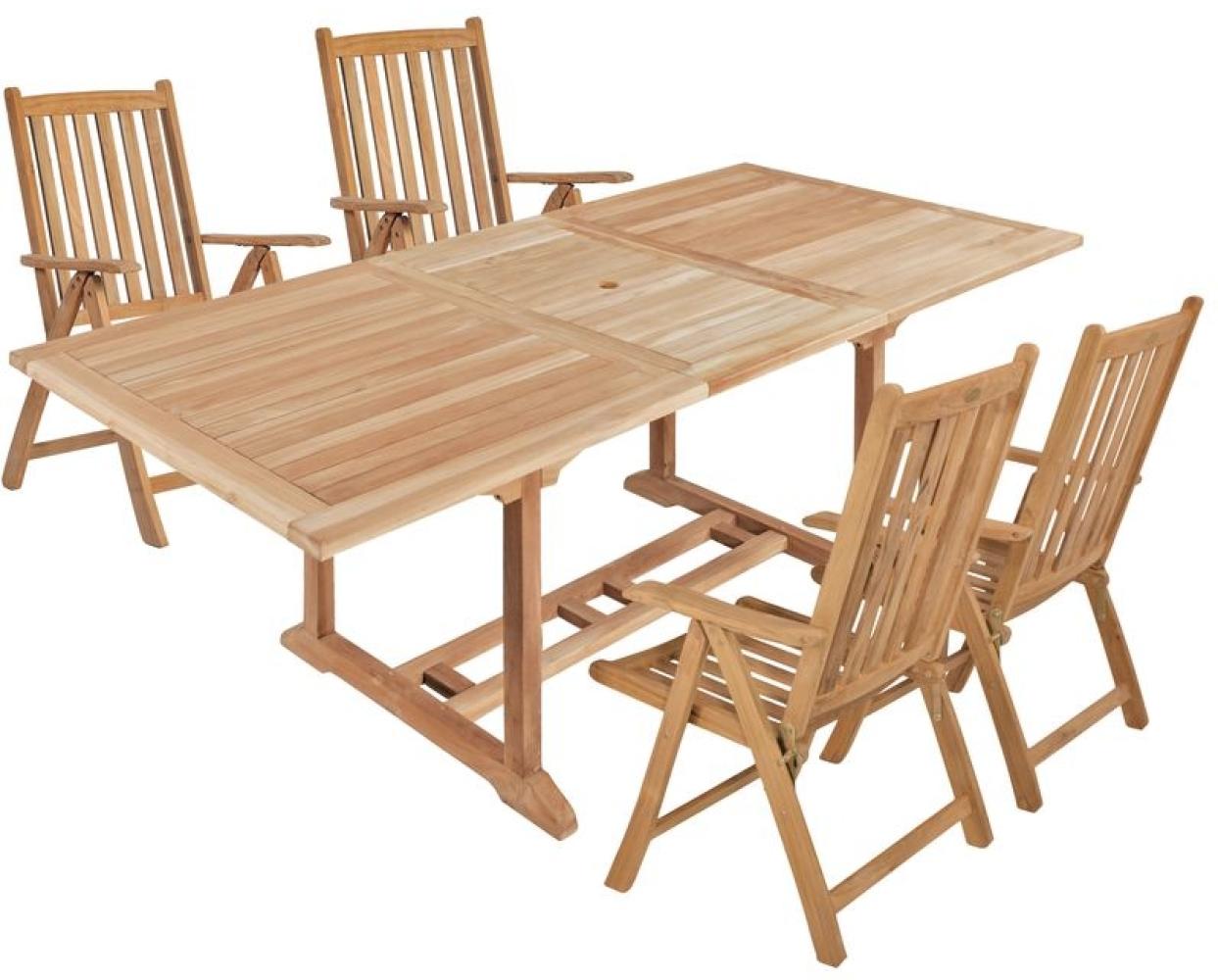 5tlg. Teak Tischgruppe Gartenmöbel Gartentisch Stuhl Garten Hochlehner Tisch Bild 1
