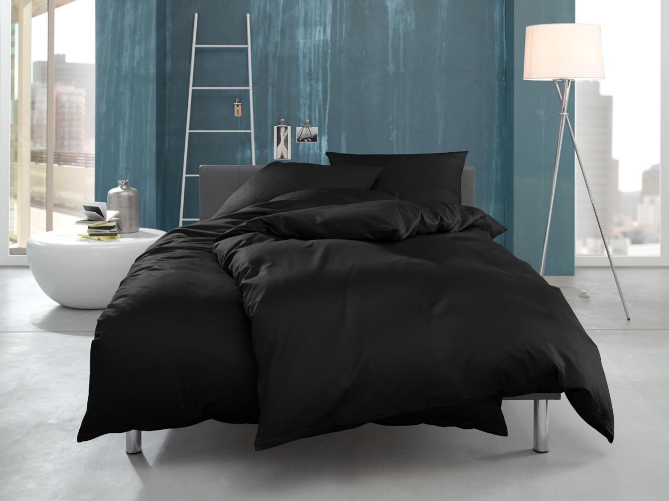 Mako Interlock Jersey Bettwäsche "Ina" uni/einfarbig schwarz Garnitur 155x220 + 80x80 von Bettwaesche-mit-Stil Bild 1