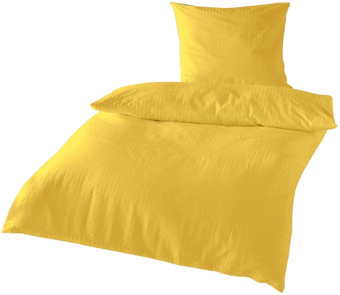 Traumschlaf Uni Seersucker Bettwäsche | 200x220 cm + 2x 80x80 cm | gelb Bild 1