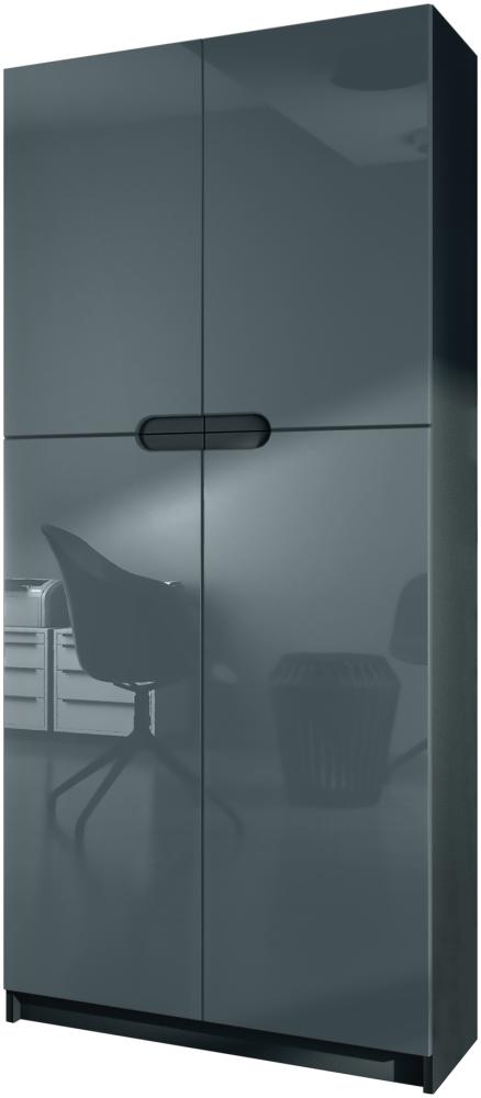 Vladon Büroschrank Logan V1, Aktenschrank mit 5 Fächern und 4 Türen, Schwarz matt/Grau Hochglanz (82 x 185 x 37 cm) Bild 1