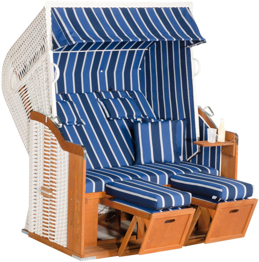 SunnySmart Garten-Strandkorb Rustikal 250 PLUS 2-Sitzer XL weiß/blau mit Kissen Bild 1