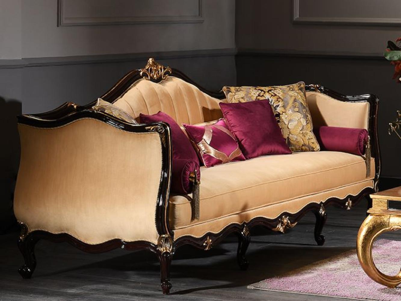 Casa Padrino Luxus Barock Sofa Beige / Schwarz / Gold 250 x 110 x H. 90 cm - Prunkvolles Wohnzimmer Sofa Bild 1