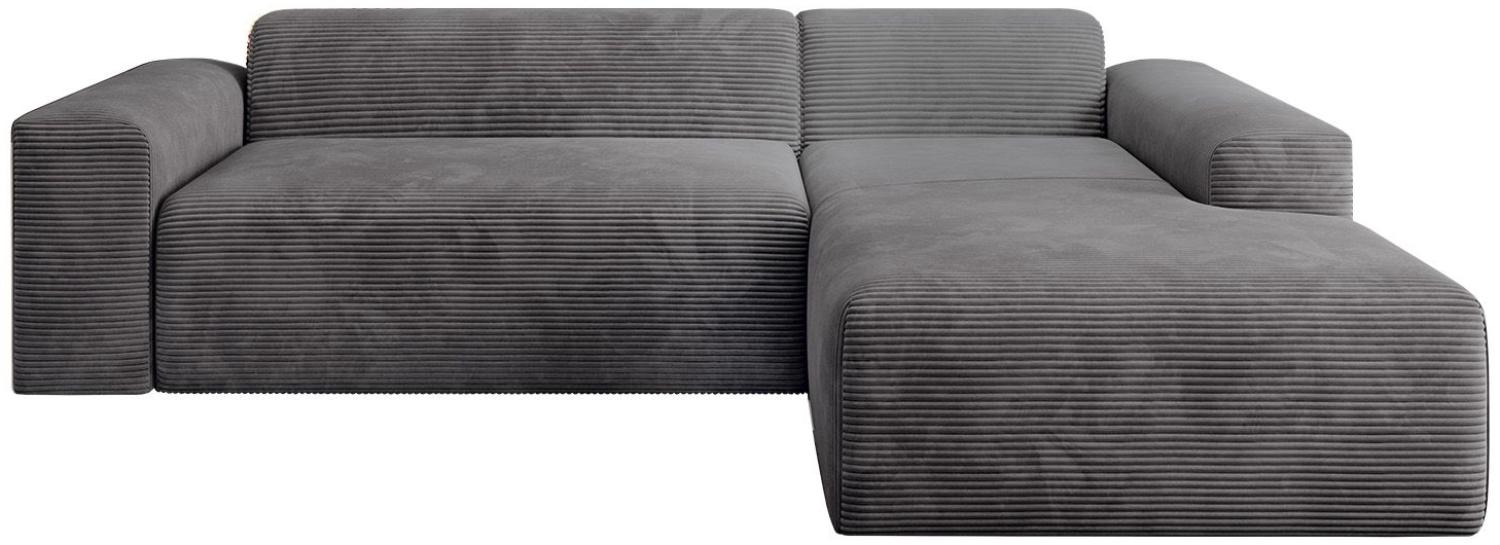 Juskys Sofa Vals Rechts mit PESO Stoff - L-Form Couch für Wohnzimmer - Ecksofa modern, bequem, klein - Eckcouch Sitzer - Cordsofa Dunkelgrau Bild 1
