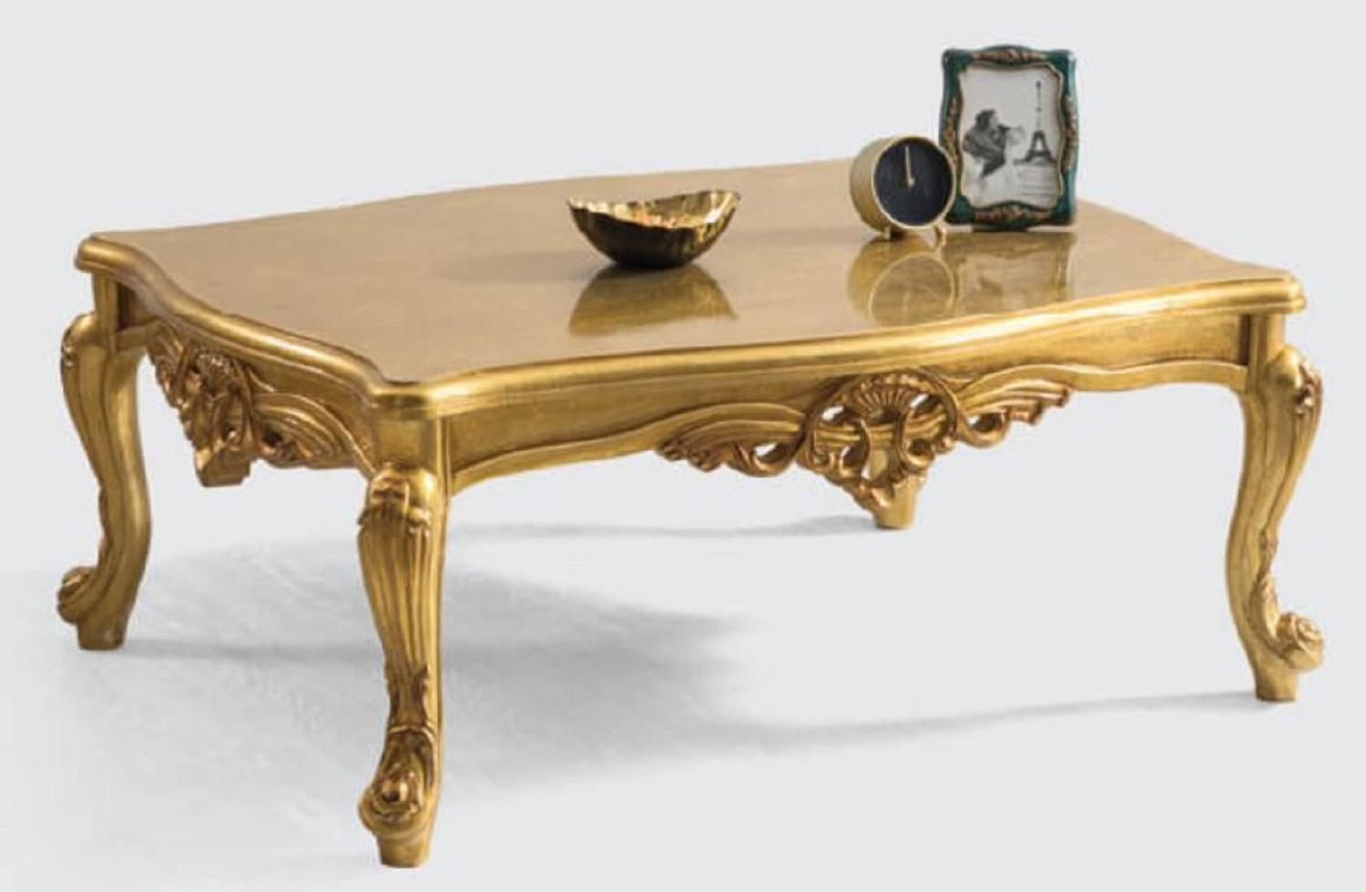 Casa Padrino Luxus Barock Couchtisch Gold 120 x 90 x H. 55 cm - Handgefertigter Massivholz Wohnzimmertisch im Barockstil - Prunkvolle Barock Möbel Bild 1