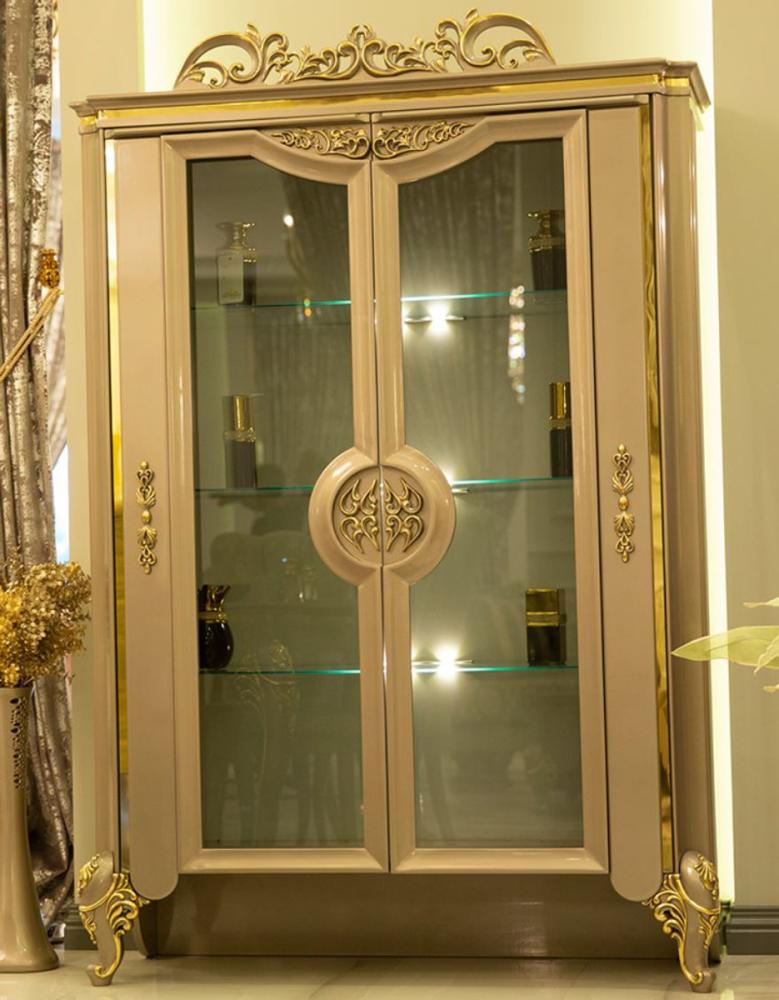 Casa Padrino Luxus Barock Vitrine Grau / Gold 130 x 48 x H. 191 cm - Prunkvoller Vitrinenschrank mit 2 Glastüren und 3 Glasregalen - Barock Möbel Bild 1
