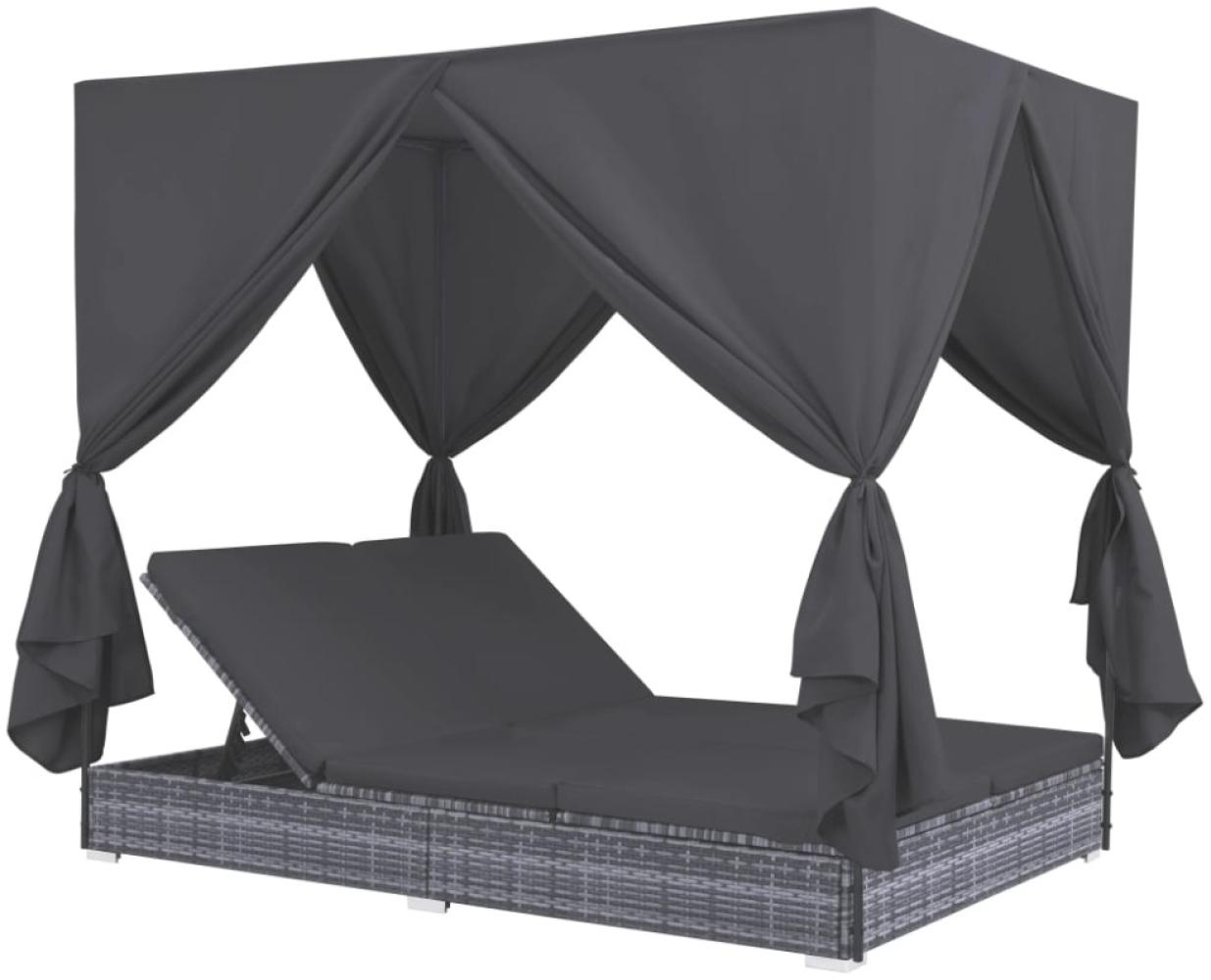 vidaXL Outdoor-Lounge-Bett mit Vorhängen Poly Rattan Grau 45647 Bild 1